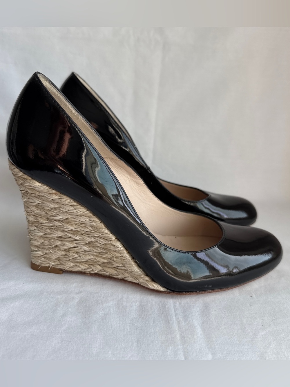 LK Bennett Maddox Black Patent Leather Espadrille Wedge Heel EU 38 US 7.5